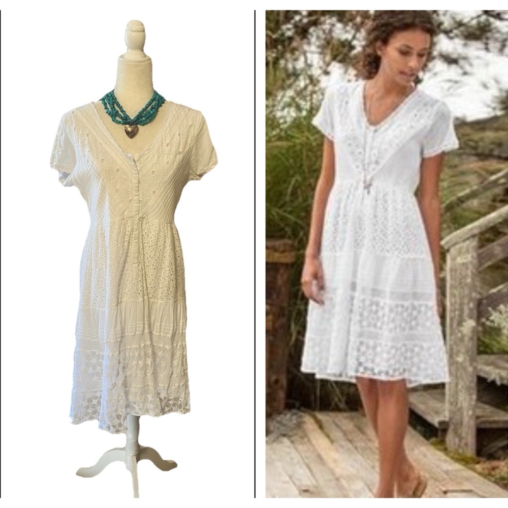 Sz 6 Sundance Lilly of the Valley White Midi Eyelet Boho Tiered Dress